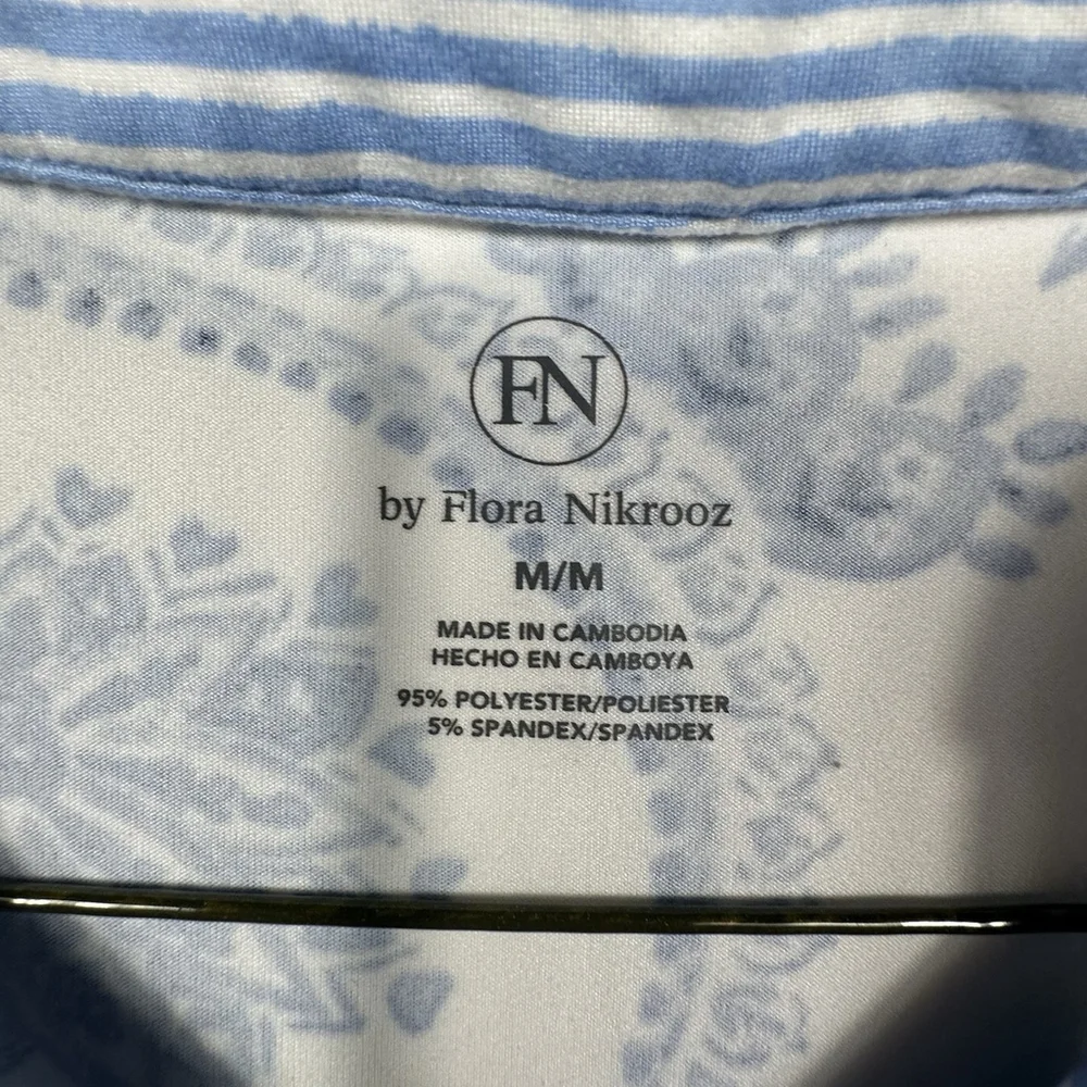 Flora Nikroo Paisley 3/4 Sleeve V Neck Pajama Shirt White Blue Size Medium - Picture 5 of 8